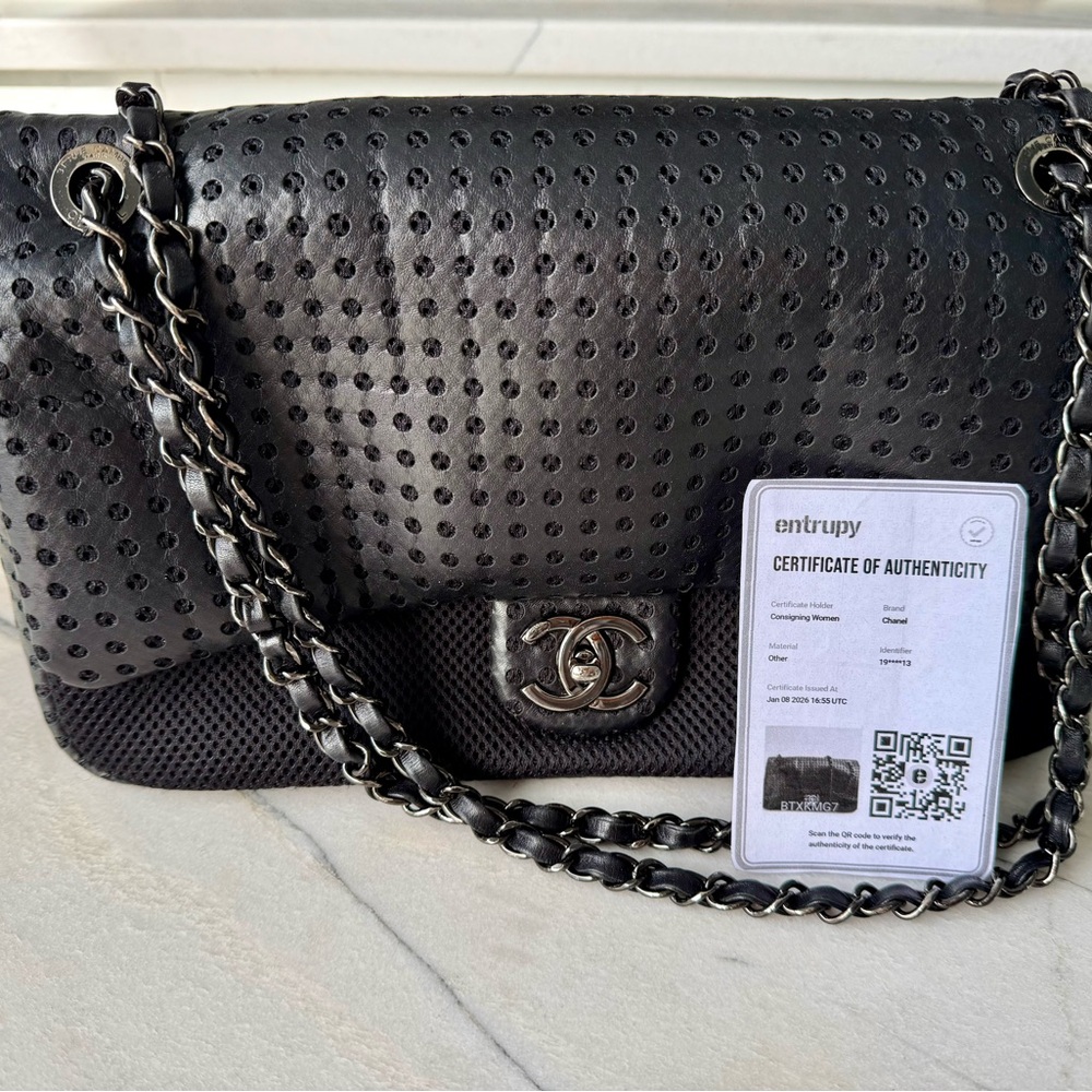 CHANEL Black Perforated Quilted Chain Shoulder Bag -AUTHENTIC